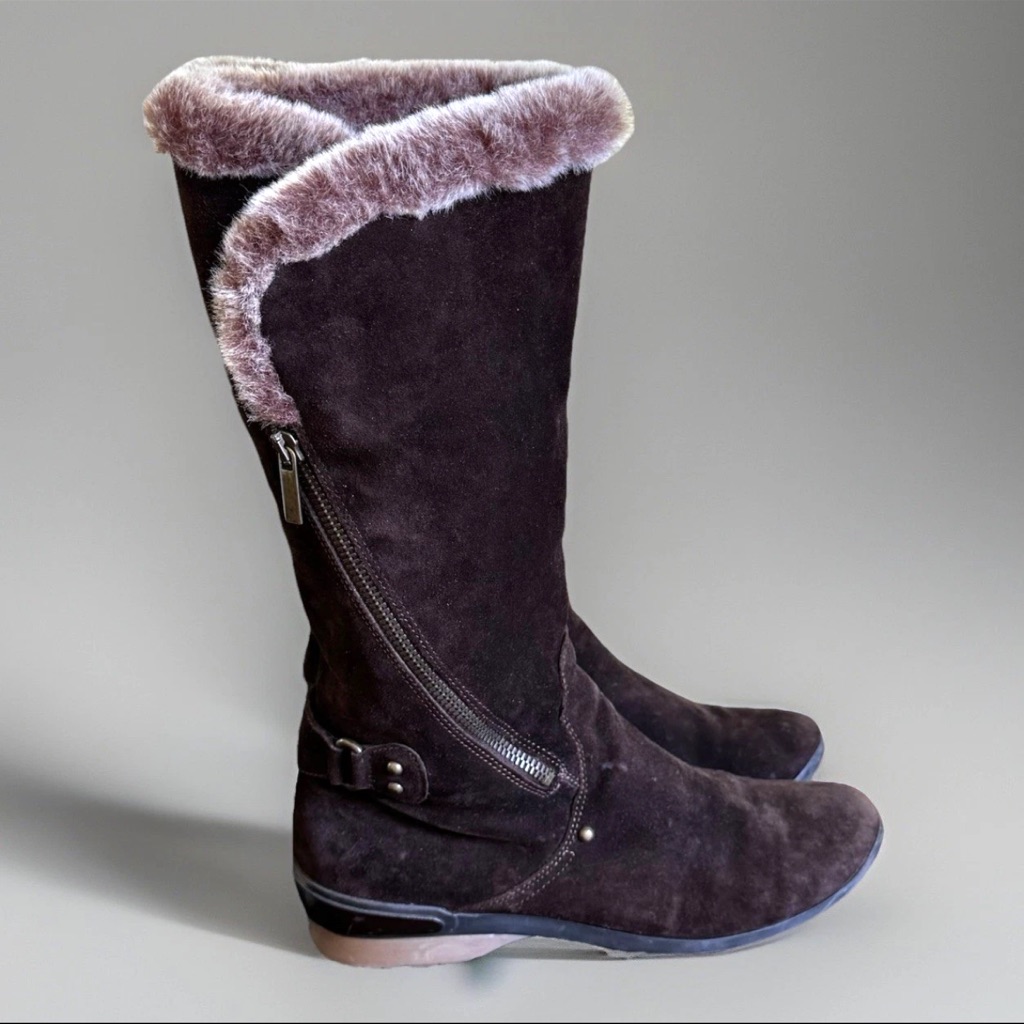 Aquatalia Kold Women's 8.5 Brown Suede Faux Fur Tall Lugg Boots Weatherproof